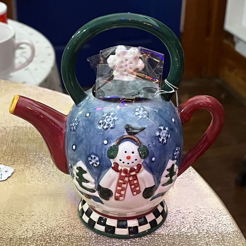 Debbie Mumm Snowman Teapot Sakura China NEW